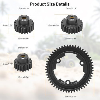 daitoku 54T 1 Mod Hardened Steel Spur Gear with 18T 20T 22T Motor Pinion Gear Compatible with Traxxas 1/10 Maxx 1/5 X-Maxx 1/10 E-REVO 2.0 VXL 1/7 XO-1 - size: 54T