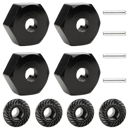 12mm Wheel Hex Hubs Drive Adapter 5mm Thick & Flange M4 Lock Nuts Aluminum for Redcat Axial HSP WLtoys Himoto RC Truck Model Car Upgrade Parts (Black) - color: Black