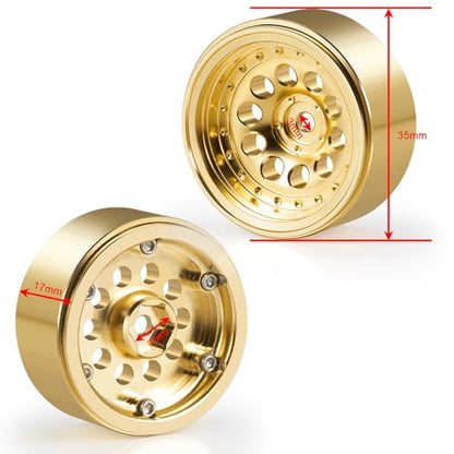 Brass 1.3" RC Beadlock Wheel Hub Rims 228g Heavy Weight for 1/18 TRX4M 1/24 AXIAL SCX24 RC Crawler Car Upgrade Parts (Gold) - color: Gold
