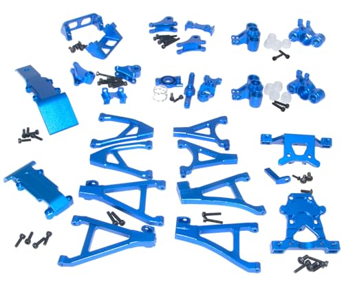 Upgrade Compatible with Traxxas 1/16 E-REVO Mini Slash Rc Car Body Post Mount & Skid Plate & Axle Carriers Knuckle Arm & Suspension Rocker Arms & Steering Full Set Aluminum Alloy Parts(Dark Blue) - color: Dark Blue