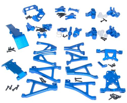Upgrade Compatible with Traxxas 1/16 E-REVO Mini Slash Rc Car Body Post Mount & Skid Plate & Axle Carriers Knuckle Arm & Suspension Rocker Arms & Steering Full Set Aluminum Alloy Parts(Dark Blue) - color: Dark Blue
