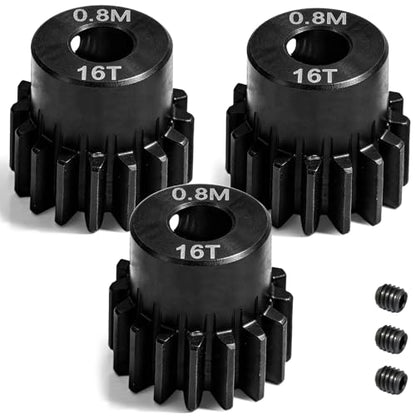 3-Pack Steel Metal 0.8M 5mm Pinion Motor Gear Sets 16T Compatible with HPI Kyosho Losi Axial Tamiya 1/8 1/10 RC Car Monster Truck Buggy, 0.8 Module Gear for Traxxsa Arrma - style: 3Pcs 16T