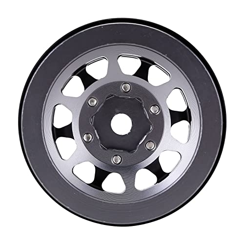INJORA 1.0 Wheel Rims RC Metal Beadlock Wheels Rims for All 1/24 Scale Axial SCX24 Deadbolt RC Crawler Car Upgrades Accessories(Black&Grey) - color: Black&grey