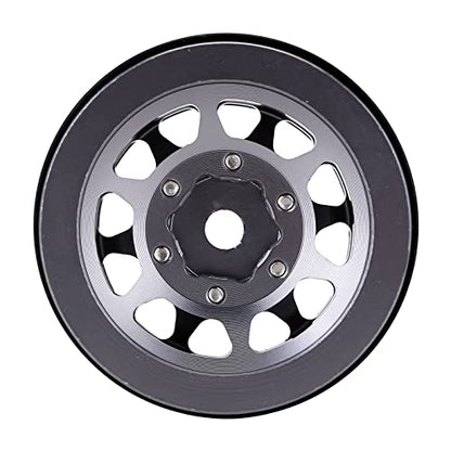INJORA 1.0 Wheel Rims RC Metal Beadlock Wheels Rims for All 1/24 Scale Axial SCX24 Deadbolt RC Crawler Car Upgrades Accessories(Black&Grey) - color: Black&grey