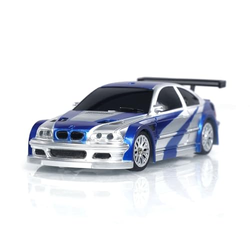 1/43 RC Scale Ready to Go Race Car Remote Control Drift 4WD Mini Lights System 4WD Racing Car RC Full Proportional 2.4g Mini Race Gift Radio Control High Speed Model Without Gyro, - color: Blue and Silver