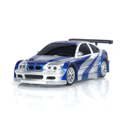 1/43 RC Scale Ready to Go Race Car Remote Control Drift 4WD Mini Lights System 4WD Racing Car RC Full Proportional 2.4g Mini Race Gift Radio Control High Speed Model Without Gyro, - color: Blue and Silver
