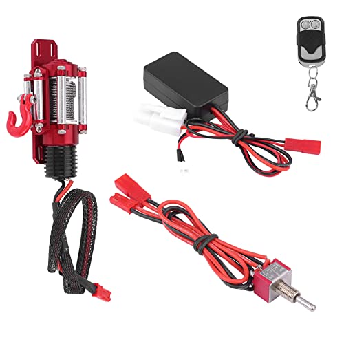 Universal Metal 1/10 Scale RC Winch with Two-Button Remote for Off-Road Crawler Recovery, Compatible with Redcat, Axial SCX10, D90, HPI