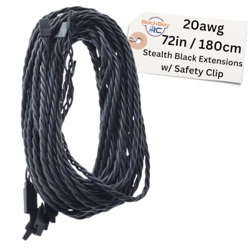 180CM / 72in 20awg Twisted Servo Extension Cable w/Safety Clip - All Black/Stealth Series - 100 Strands for RC Planes, Drones, Trucks, E-Bikes - 11 Lengths / 5 Wires Per Pack - style: 180CM / 72in