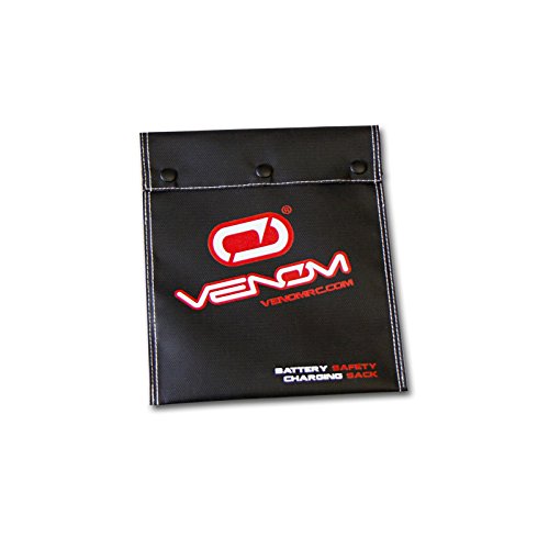 Venom Safety Charging Sack - Fire Resistant Material for LiPo/NiMH Battery Bag - Top Temperature Protector, Holder w/Stitching Thread & Locking Snaps - Safe Storage for Charging, Storing - Small