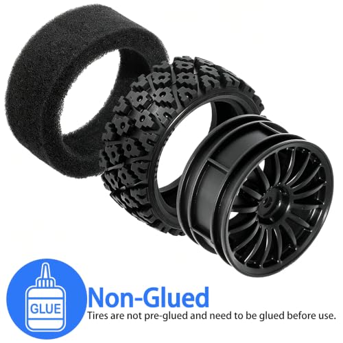 1/10 RC Wheels and Tires，70mm On Road Rubber Tires， for HPI Ken Block's Tamiya XV01 TT01 TT02B Kyosho FAZER MK2 Lc Racing PTG HSP RGT RC 3RACING D5 1/10 RC Rally Car (Black) - color: Black