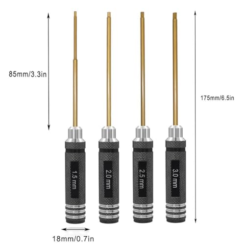4Pcs RC Hex Driver Set, Titanium RC Screwdriver Tools Kit Set,1.5mm 2.0mm 2.5mm 3.0mm,Hexagonal Screwdriver Wrench Repair Tools for RC Model Helicopter Boat Cars - size: 4Pcs Titanium