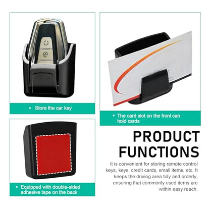 Car Key Fob Holder, Anti-vibration Dashboard Storage Box with Card Slot, Multi-function Organizer for Remote Key Card Small Item, Self-adhesive Accessory for Center Console Door Panel (Black)
