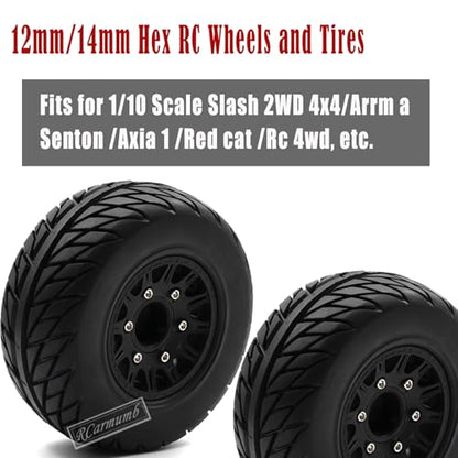 RC Wheels and Tires for 1/10 Slash 2WD 4×4 4wd,Senton Axia1 Red cat Rc 4wd Hex Detachable Replacement Snow Tires Desert Tires,12mm/14mm Hex Rc Truck Tires (4pcs) Black