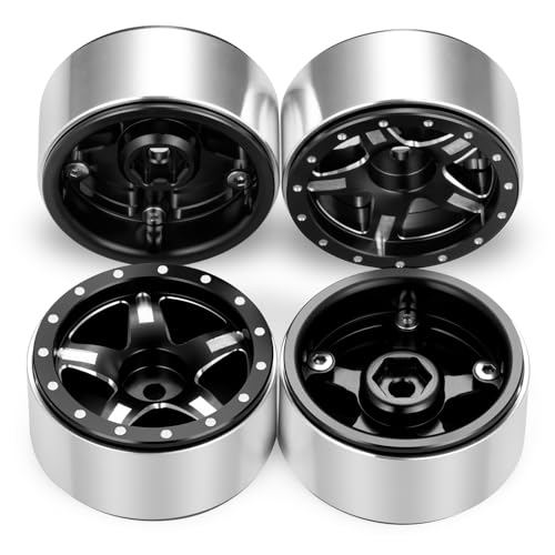 RCHUBAM 4PCS 1.3" Metal Beadlock Wheel Rim for SCX24 TRX4M RC Upgrade Parts | Aluminum Alloy Wheel Hub,RC Replacement Accessories,3 Color - color: Black