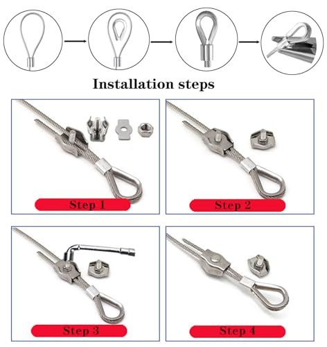 1/8" Wire Rope Kit with M5 Turnbuckles - 164FT Vinyl Coated Stainless Steel Cable, 7x7 Braided Strands Aircraft Cable for Climbing Plants, Outdoor String Lights Hanging - size: 164 ft