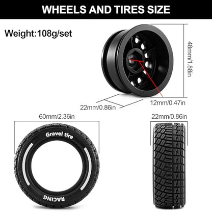 12mm Hex RC Drift Wheels and Rally Tires, 60mm/2.36in OD, Compatible with Arrma Mojave Grom, Tamiya, MJX, Traxxas, for 1/14 1/16 1/18 RC Cars (Black) - color: Black