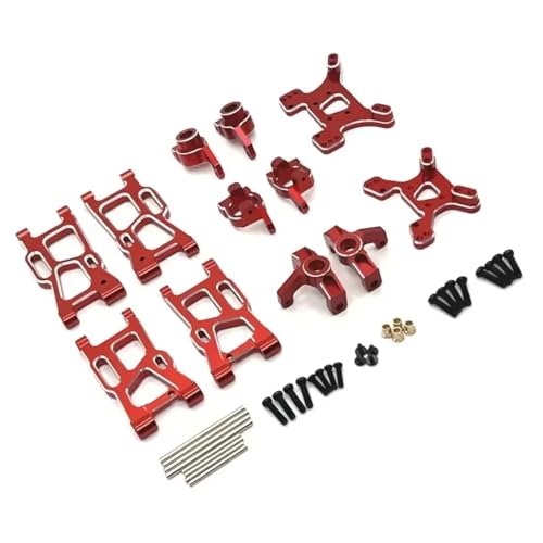 RC Steering Knuckles For Wltoys 144001 144010 124007 124008 124017 124019 Metal Suspension Arms Steering Cup Hub Carriers Shock Tower Set RC Parts(Red) - color: Red