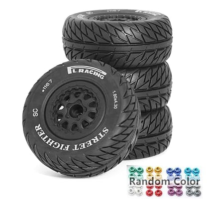 1/10 RC Short Course Truck Wheels and Tires with 12mm Hex 1:10 Scale Off Road Tyres for 1/10 RC Off-Road Car Traxxas TRX4 Slash Arrma Losi Tenacity Vkar 10sc Hpi RC Buggy Car 4PCS (E Tires) - color: E Tires
