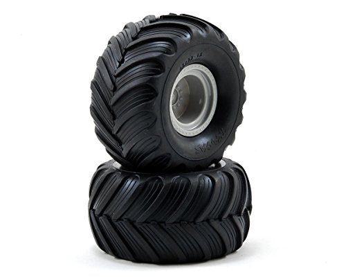 Traxxas 7265 Dual-Profile (1.5" outer, 2.2" inner) Monster Truck Tires Pre-Glued on Grey Wheels (pair)