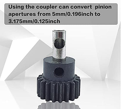 Steel 3.175mm to 5mm Pinion Gear Adapter for 3650 540 550 Pinion Gears | 3.175mm/0.125inch to 5mm/0.196inch Coupler Shaft Motor Pinion Reducer Sleeve Adapter for RC Boat Car Airplane RC Moto