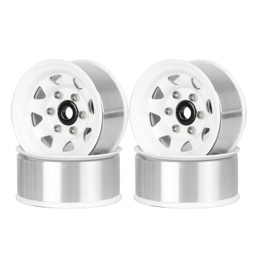 4PCS 1.55 inch Metal Beadlock Wheel Hub RC Car Aluminum Alloy Wheel Rim for 1/10 RC Crawler Car for Axial 90069 D90 TF2 Tamiya CC01 CC02 LC70 LC80 MST(Silver+White) - color: Silver+white