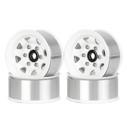 4PCS 1.55 inch Metal Beadlock Wheel Hub RC Car Aluminum Alloy Wheel Rim for 1/10 RC Crawler Car for Axial 90069 D90 TF2 Tamiya CC01 CC02 LC70 LC80 MST(Silver+White) - color: Silver+white