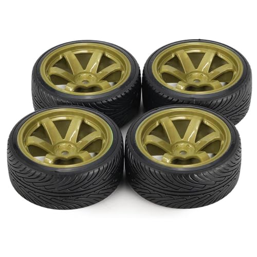 1/10 Drift Wheels and Tires Set,WONFAST 4PCS 63mm Plastic Hard Tyres 6-Spoke Wheels Rims 12mm Hex for 1:10 RC On-Road Drifting Car Replacement for HSP Tamiya HPI Kyosho (Gold) - color: Gold