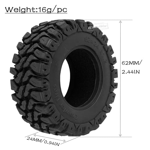 RC 1.2in Beadlock Tires 62 * 24mm for 1/18 Trx4m,1/24 SCX24 FCX24 RC Crawler Car,1.2in Tires Soft Sticky Rubber Tires,4PCS(Style B)