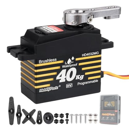 HobbyPark 40kg Waterproof High Torque RC Steering Servos Brushless Motor Fast Speed Standard Size HV Metal Gears for 1/8 1/10 RC Crawler Car Truck Buggy Control Angle 180° Programmable