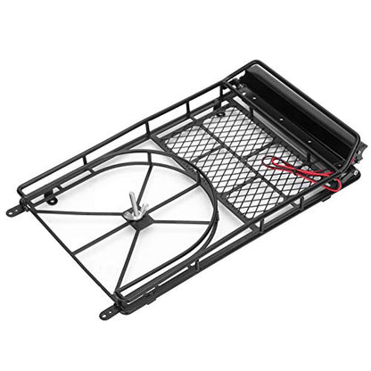Metal Roof Rack Luggage Carrier for RC Crawler Car, RC Roof Rack with LED Light Strip, Sturdy Durable Metal Cargo Carrier with Spare Tire Mount for HSP RC Vehicles