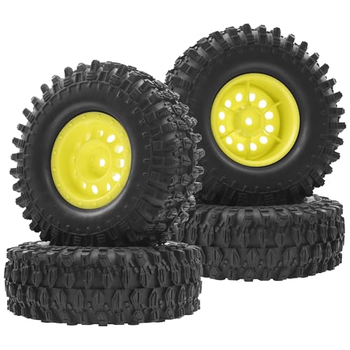 RC 1/10 1.9" Rubber Tires OD 108mm & 12mm Hex Hub Wheel Rims Compatible with Axial SCX10 90046 AXI03007 Traxxas TRX4 Tamiya CC01 D90 TF2 HSP 1/10 RC Crawler Car (Yellow) - color: Yellow