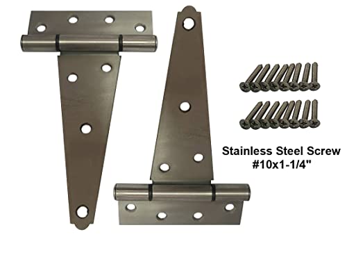 Stainless Steel Extra Heavy Tee Hinge, 6" x 2.5mm, with Stainless Screws & Hinge Pin, 2 Pack - color: Stainless Steel, size: 2pack(6")