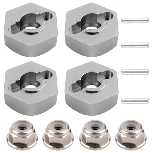 12mm Wheel Hex Hubs Drive Adapter 5mm Thick & Flange M4 Lock Nuts Aluminum for Redcat Axial HSP WLtoys Himoto RC Truck Model Car Upgrade Parts (Titanium) - color: Titanium