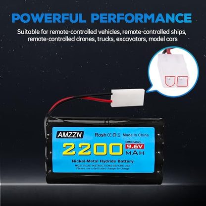 9.6V 2200mAh AA NiMH Battery with Tamiya Plug and USB Charging Cable for RC Toy Cars, Trucks, Tanks, Engineering Vehicles, RC Ships, Rechargeable Battery Accessories (1PCS Battery+1 USB)
