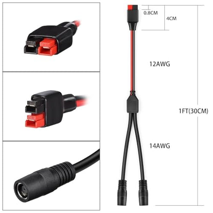 DC 8mm Female to Anderson Splitter Cable,12AWG Anderson to 2 Female DC 7909 Adapter for Solar Panel Portable Power Station(1FT) | 45A to DC7909 Y Splitter cable splits one power source into two charging outputs for compatible portable power equipment. - c