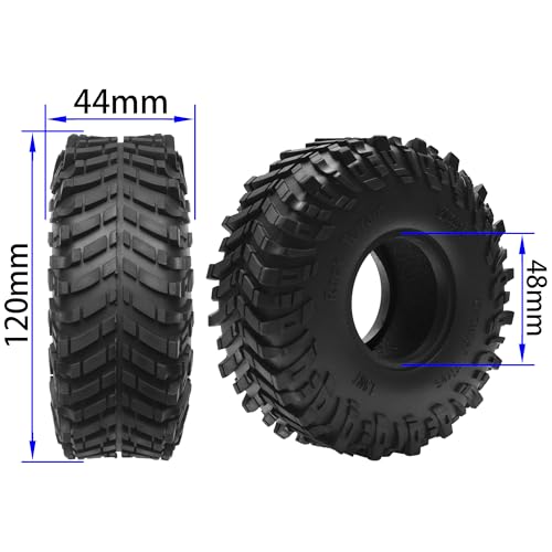 ShareGoo 4Pcs RC 1.9 Crawler Tires 1.9inch Rubber Tire 120x44mm w/Foam Inserts Compatible with Axial SCX10 II III Traxxas TRX4 Redcat Gen8 Gen7 1/10 RC Crawler Car (Style 2) - style: Style 2