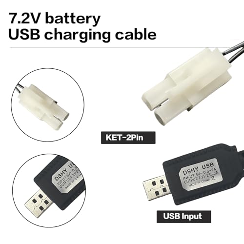 2 Pack Chnfut 7.2V Battery Charger Cable,Compatible for Tamiya KET-2P Compatible RC Cars, RC Excavator，RC Tanks, RC Boats and Other Remote Control Toys for Universal 7.2V Lipo Battery USB Charger - size: Ket_7.2-2Pack