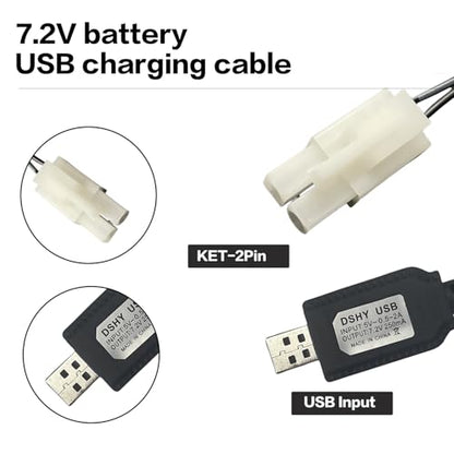 7.2V Battery Charger Cable,Compatible for Tamiya KET-2P Compatible RC Cars, RC Excavator，RC Tanks, RC Boats and Other Remote Control Toys for Universal 7.2V Lipo Battery USB Charger (1) - size: Ket_7.2
