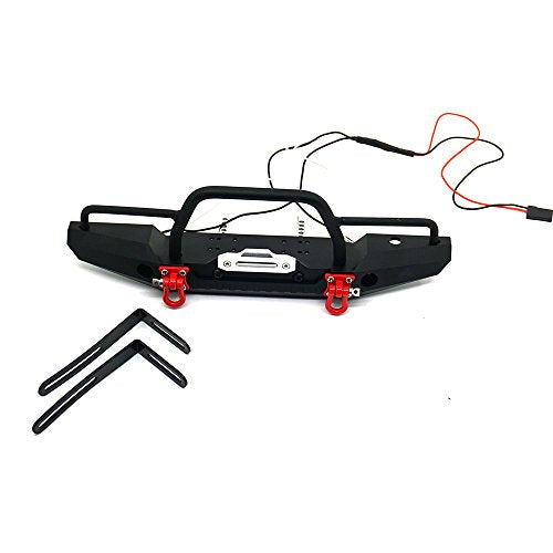 Aluminum Metal Front Bumper with LED Headlights Towing Shackles for TRX4,SCX10-ii 1/10th RC Crawler Car