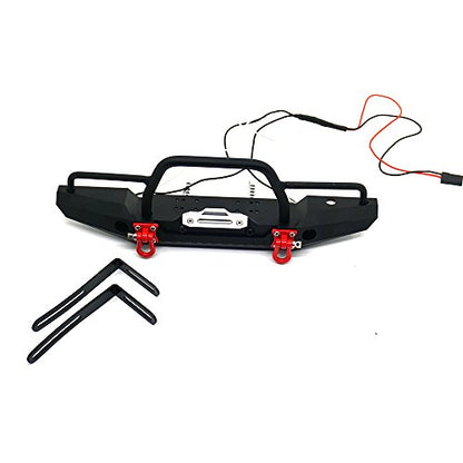 Aluminum Metal Front Bumper with LED Headlights Towing Shackles for TRX4,SCX10-ii 1/10th RC Crawler Car