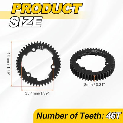 MECCANIXITY M1 Hardened Steel Spur Gear, 46T 35.4mm Shaft Hardened Steel Upgrades Main Spur Gear for Brushless Brush Motor Model Car (Pack of 2, Black) - size: 46T 35.4mm