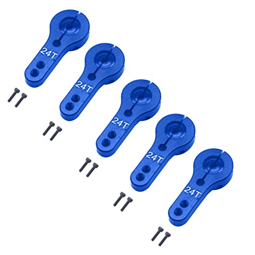 5Pack ShareGoo Aluminum 24T Servo Horn M3 Threads Motors Steering Arm Compatible with Hitec Servo Motor RC Car Truck Buggy Airplane (Blue) - color: Blue