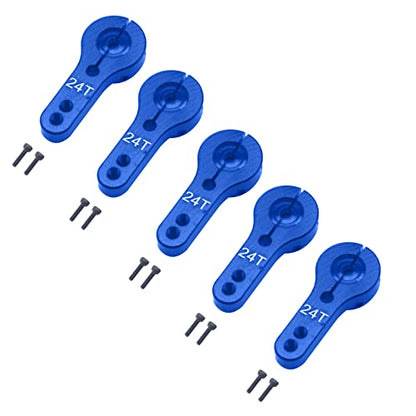 5Pack ShareGoo Aluminum 24T Servo Horn M3 Threads Motors Steering Arm Compatible with Hitec Servo Motor RC Car Truck Buggy Airplane (Blue) - color: Blue