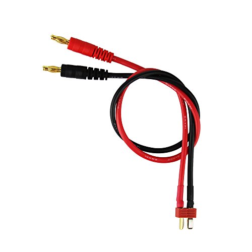 2pcs Anti-Skid T-Plug Style Connector to 4mm Banana Plugs Battery Charge Lead Adapter 14awg 30cm 11.8in Cable(Pack of 2)