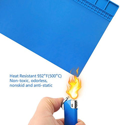 Handook Silicone Soldering Mat, Repair Mat, 16 x 12 Inch, Blue | Heat Resistant 932°F, For Cellphone, Computer, PCB Board, Watch, Electronic Repair Mat, For Soldering Station Iron Gun - color: Blue