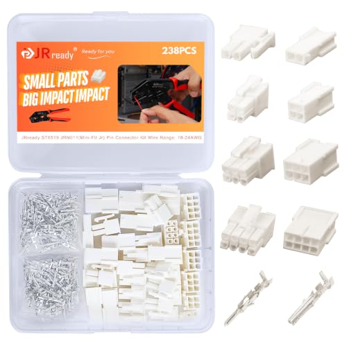 JRready Mini-Fit Jr Pin Connector Kit 2Pin 4Pin 6Pin 8Pin Wire Automotive Electrical Male Female Connector 18-24AWG Terminals Pin and Sockets Molex 4.2mm Pitch 238Pcs ST6519 - size: 2-4-6-8 Pin Standard Molex Mini-Fit