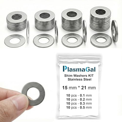 Shim Washers Stainless Steel 15x21 Precision Spacer Kit for Bearings Gearboxes CNC and RC Tuning Assortment 40 Pieces 10 Units x 0.1/0.2/0.3/0.5 mm Deburred Flat Tight Tolerance Professional Use - size: 15x21
