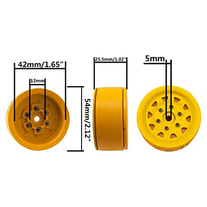 4Pcs ShareGoo Metal Wheel Hub Rims 1.9 Inch Beadlock Wheel Rim 25.5mm Thickness Compatible with Axial SCX10 90046 Wraith Traxxas TRX4 D90 Tamiya CC01 1/10 RC Crawler Car (Yellow) - color: Yellow