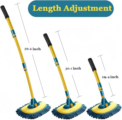 Car Wash Brush with Long Handle,Car Wash Mop Mitt with 1 Replacement Head , Extension Pole Car Brush Cleaning Kit for Cars Trucks - color: Green- One Head