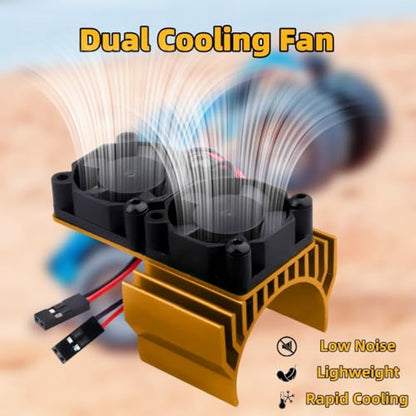 VXL-3s ESC Cooling Fan and Motor Cooling Fan Dual Fan Set Fit for Upgrades 1/10 Traxxas Slash 4×4 VXL Rustler 4X4 Stampede 4X4 Hoss 4×4 Velineon VXL-3s Heat Sink,Golden - color: Golden